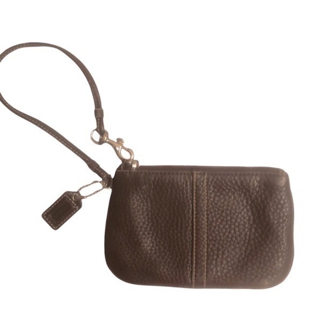 Coach pebbled brown leather wristlet bag